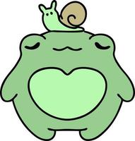 cartoon of a happy frog with a snail on its head vector