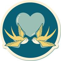 tattoo style sticker of a swallows and a heart vector