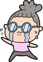 cartoon crying woman wearing spectacles vector