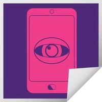 cell phone watching you square peeling sticker vector