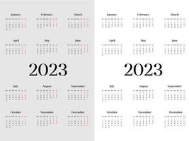 Monthly calendar template for 2023 year. Week Starts on Sunday and Monday. Wall calendar in a minimalist style. vector