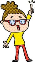 cartoon happy woman wearing spectacles vector