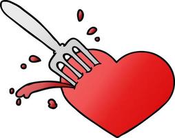 cartoon love heart stuck with fork vector