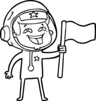 caricatura, reír, astronauta, ondear, bandera vector