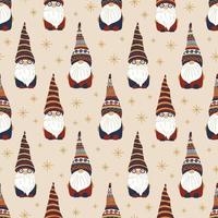 Gnomes with snowflake seamless pattern. Fairy dwarfs in various caps ornament. Winter vector design for textile, wrapping paper, background.