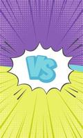 Design versus comic style vertical format. Fight with yellow and purple background with halftone elements. Vector illustration