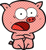 shocked cartoon pig sitting down vector