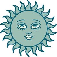 tattoo style icon of a sun with face vector