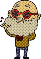 cartoon curious man with beard and sunglasses vector