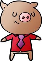 happy cartoon smart pig vector