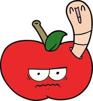 cartoon worm eating an angry apple vector