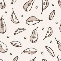 Fruit Seamless pattern with halves of pears Outline doodles Vector illustration for print, kitchen textile, design wrapping paper