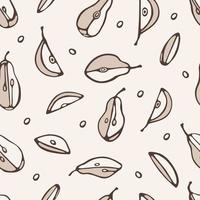 Fruit Seamless pattern with halves of pears Outline doodles Vector illustration for print, kitchen textile, design wrapping paper