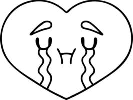 line doodle of a crying love heart vector