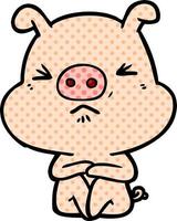 cartoon angry pig sat waiting vector