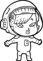 caricatura, astronauta, mujer vector