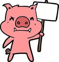 angry cartoon pig protesting vector