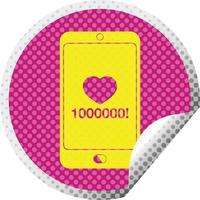 mobile phone showing 1000000 likes circular peeling sticker vector