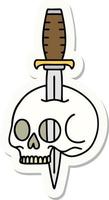 tattoo style sticker of a skull and dagger vector