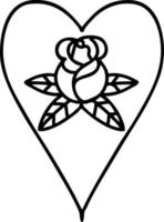 tatuaje de línea negra de un corazón y flores vector
