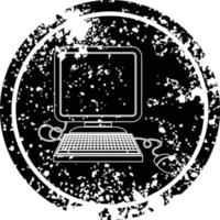 computer with mouse and screen circular distressed symbol vector