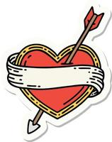 sticker of tattoo in traditional style of an arrow heart and banner vector