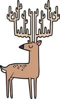 cartoon stag with huge antlers vector