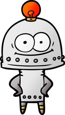 happy carton robot with light bulb