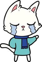 crying cartoon cat wearing winter clothes vector