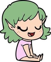 happy cartoon elf girl sitting on floor vector