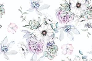 Seamless pattern of anemone and blooming flowers painted in watercolor on pastel  background.Designed for fabric luxurious and wallpaper, vintage style.Hand drawn botanical floral pattern. vector