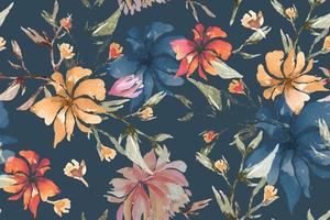 Seamless pattern of colorfull flowers drawn with watercolor.For the design of the wallpaper or  fabric, vintage style.Blooming flower painting for summer.Botany background. vector