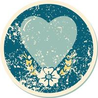 iconic distressed sticker tattoo style image of a heart and flower vector