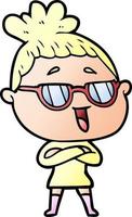 cartoon happy woman wearing spectacles vector