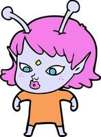 pretty cartoon alien girl vector