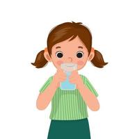 cute little girl feeling thirsty drink a glass of water vector