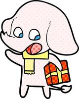 cute cartoon elephant with christmas present vector