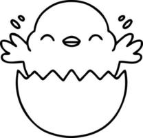 line doodle of a cute baby bird hatching from an egg shell vector