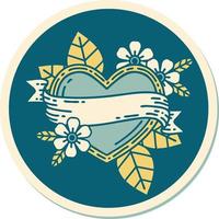 tattoo style sticker of a heart and banner vector