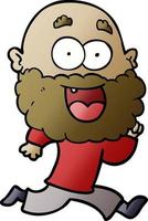 cartoon crazy happy man with beard running vector