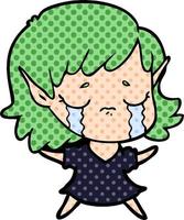 cartoon crying elf girl vector