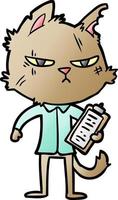 tough cartoon cat with clipboard vector