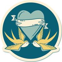 tattoo style sticker of a swallows and a heart with banner vector