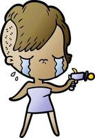 cartoon crying girl pointing ray gun vector