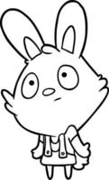 cute line drawing of a rabbit shrugging shoulders vector