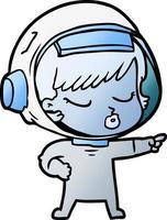 cartoon pretty astronaut girl pointing vector