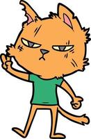 tough cartoon cat giving victory sign vector