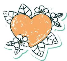 iconic distressed sticker tattoo style image of a botanical heart vector