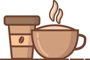 Coffee cup and mug, cappuccino skin and milk.In flat the line an art a vector.Preparation of beverages.Take away.Plastic cap.Hot drink. vector