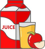 Paper package of fresh juicy fruit glass drink  and apple and segment. In flat  line art vector. A concept of a card or a banner for the website icon. vector